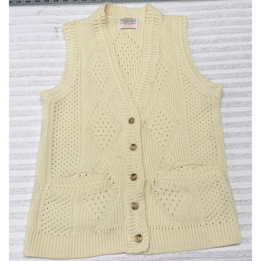 Vintage Sturbridge by Roosevelt V-Neck Knitted Sweater Vest Button-Front Cream